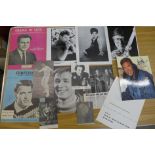 Autographs, 1960's including Del Shannon, Tom Jones, Helen Shapiro, etc., (14)