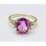 A 9ct gold, pink fluorite and diamond ring, 2.1g, L