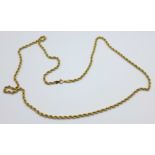 A 9ct gold rope necklace, 7g