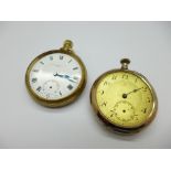 A Longines silver pocket watch and a plated pocket watch, a/f