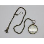 A silver fob watch and an Albertina chain