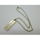 A silver ingot pendant and chain, 40g