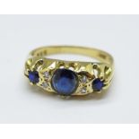An 18ct gold, sapphire and diamond ring, 4.3g, L