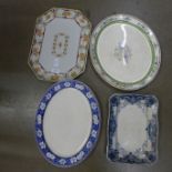 A Japanese dressing table tray, two meat plates and a dish