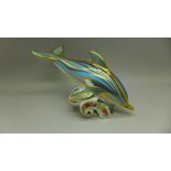 A Royal Crown Derby Dolphin paperweight, gold stopper, 16cm