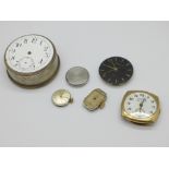 A Services Air Wrist gold plated wristwatch head, a/f, a Caliber wristwatch movement, two other