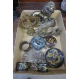 Assorted Chinese and oriental items, cloisonne, a reproduction Tsuba, deity, etc.