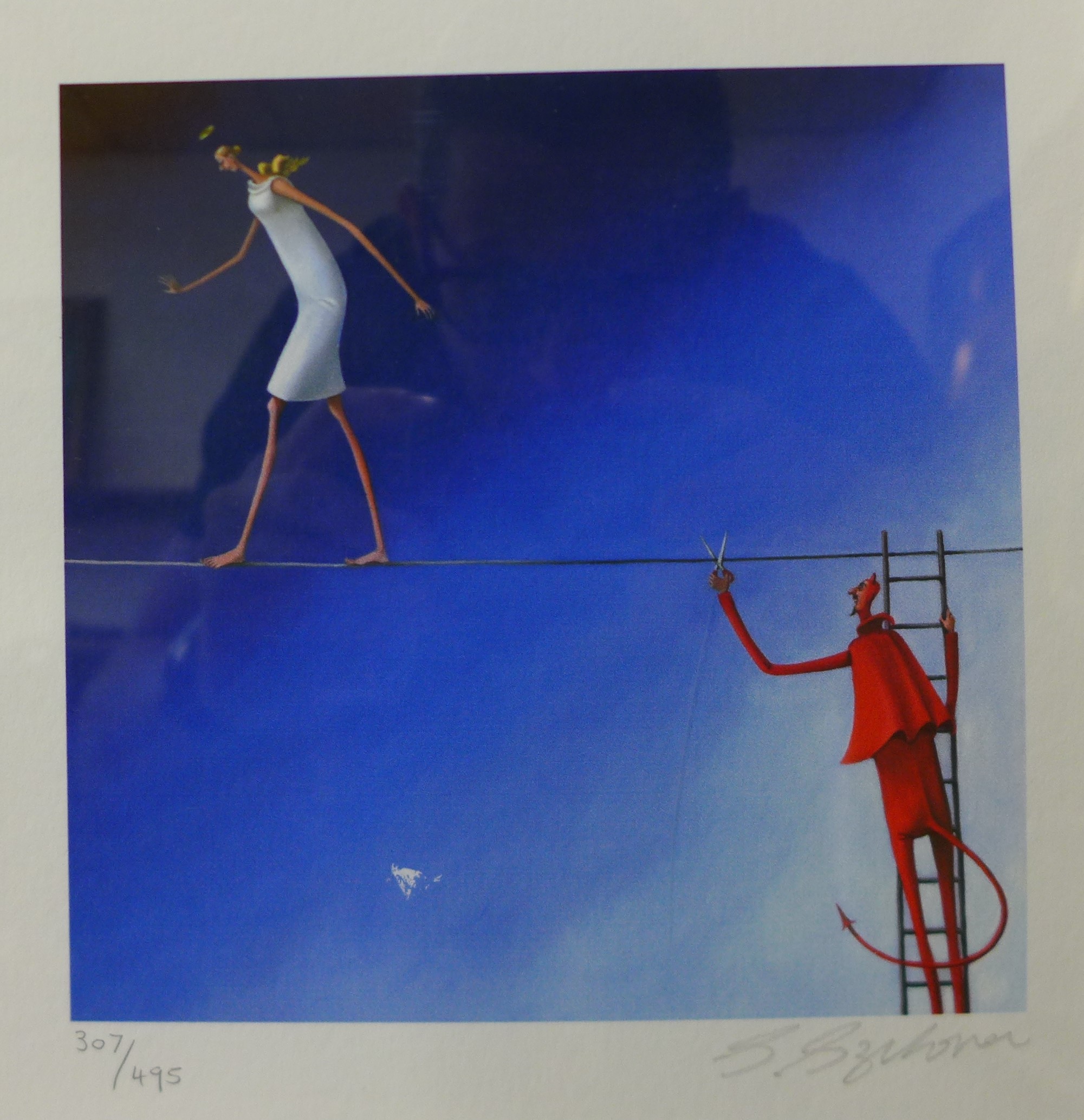 A signed Sarah Jane Szikora limited edition print, Don't Bring Me Down, no. 307/495, framed