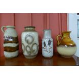 Four West German glazed porcelain vases