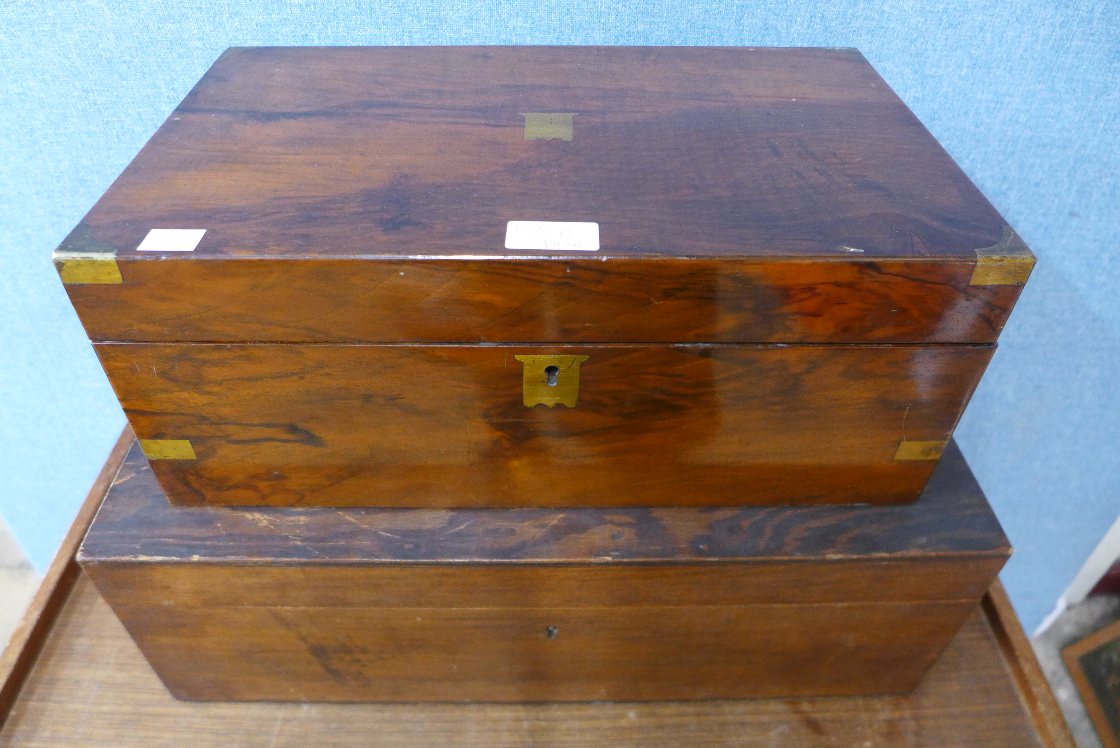 A Victorian walnut writing slope and a small pine box