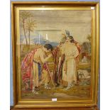 A Victorian religious embroidery, framed, 88 x 61cms