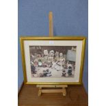 A Louis Wain print, Mrs Tabitha's Cats Academy and an easel