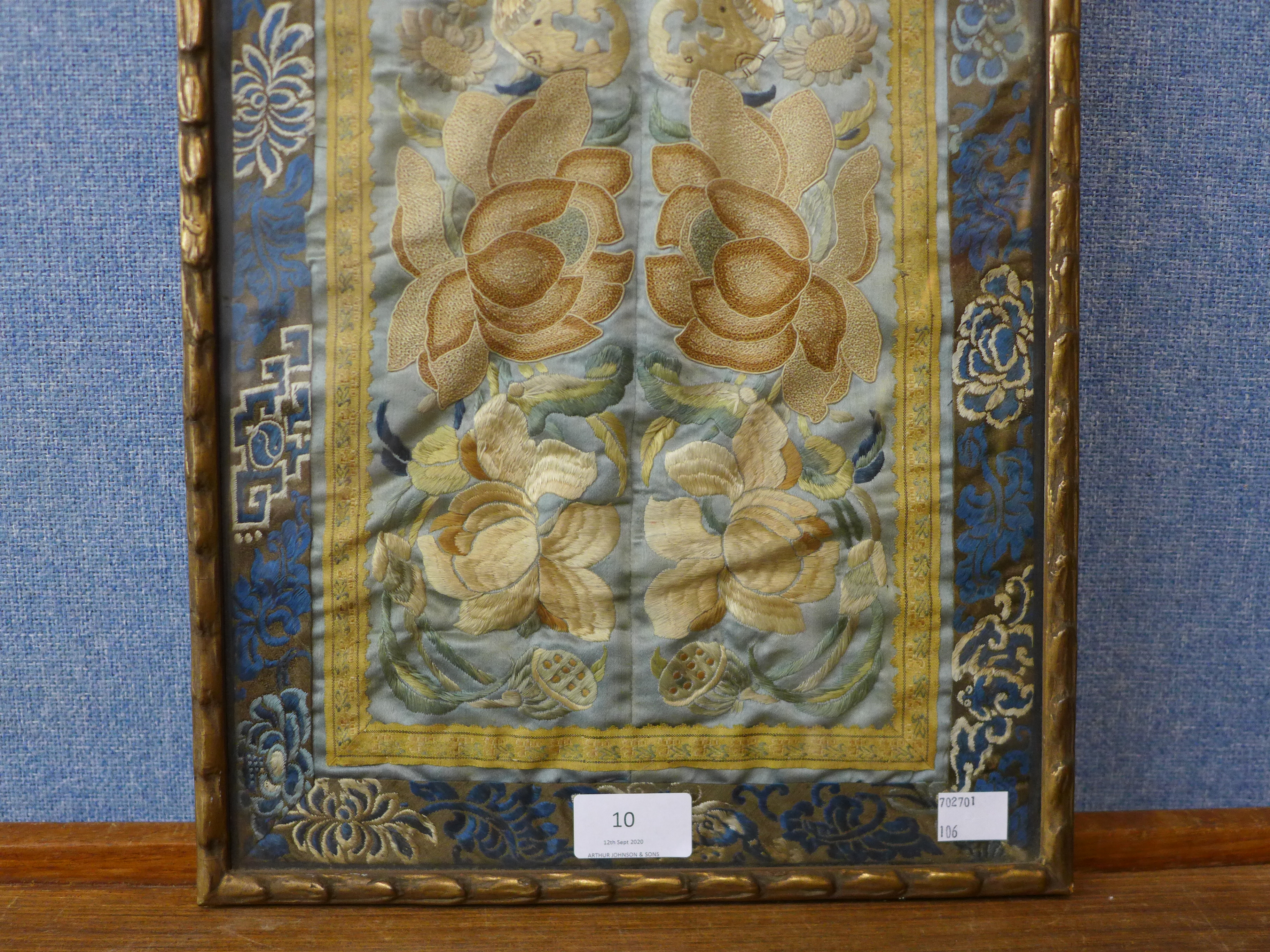 A Chinese silk embroidery, framed, 53 x 29cms - Image 4 of 4