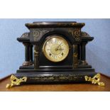 A French style faux marble and parcel gilt mantel clock