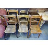 A Harlequin set of six Victorian elm and beech kitchen chairs