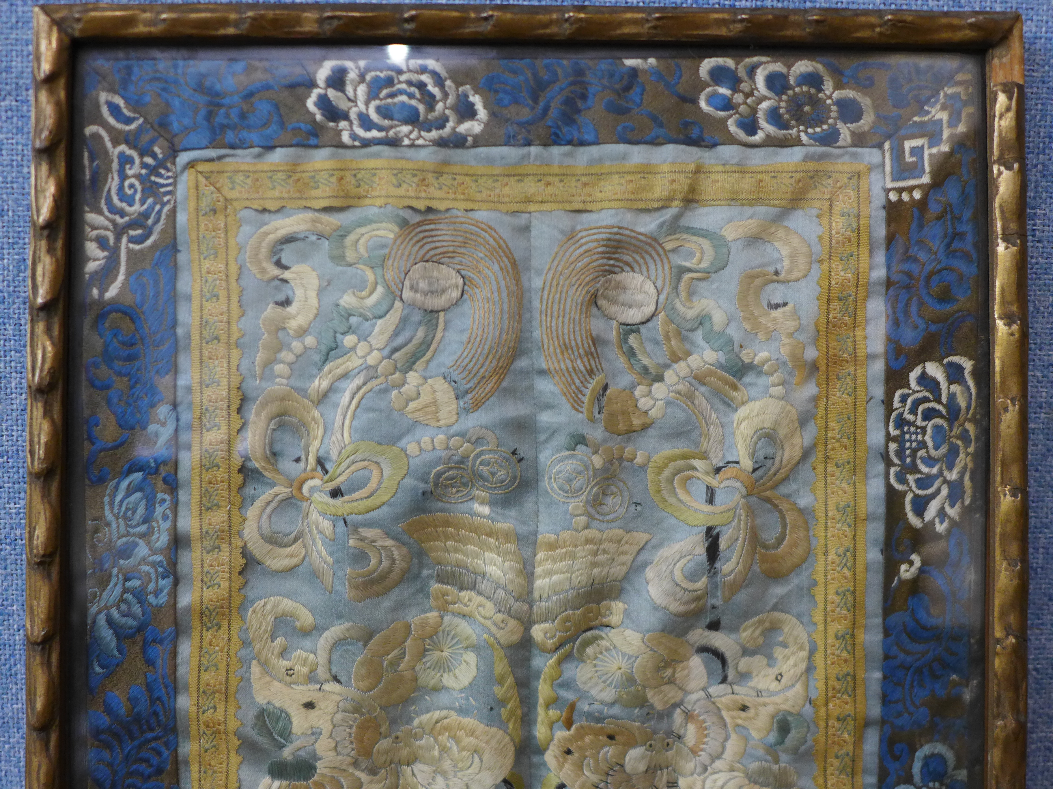 A Chinese silk embroidery, framed, 53 x 29cms - Image 2 of 4