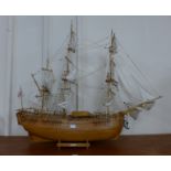 A HMS Endeavour model galleon, 103cms h x 115cms l