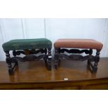 A pair of Victorian carved ebonised foot stools