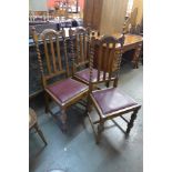 A set of three oak barleytwist dining chairs