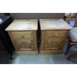 A pair of pine bedside cupboards