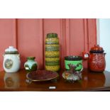 Two Rumtopf jars and covers, a West German glazed porcelain vase, etc. (7)