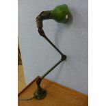 An industrial green metal MEK-ELEK anglepoise lamp and one other