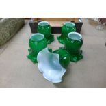 Five green glass light shades