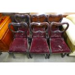 A set of six Victorian mahogany kidney back dining chairs, a/f