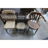 A bentwood elbow chair and two other chairs