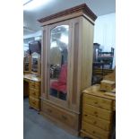 An Edward VII satin birch wardrobe (locked - no key)