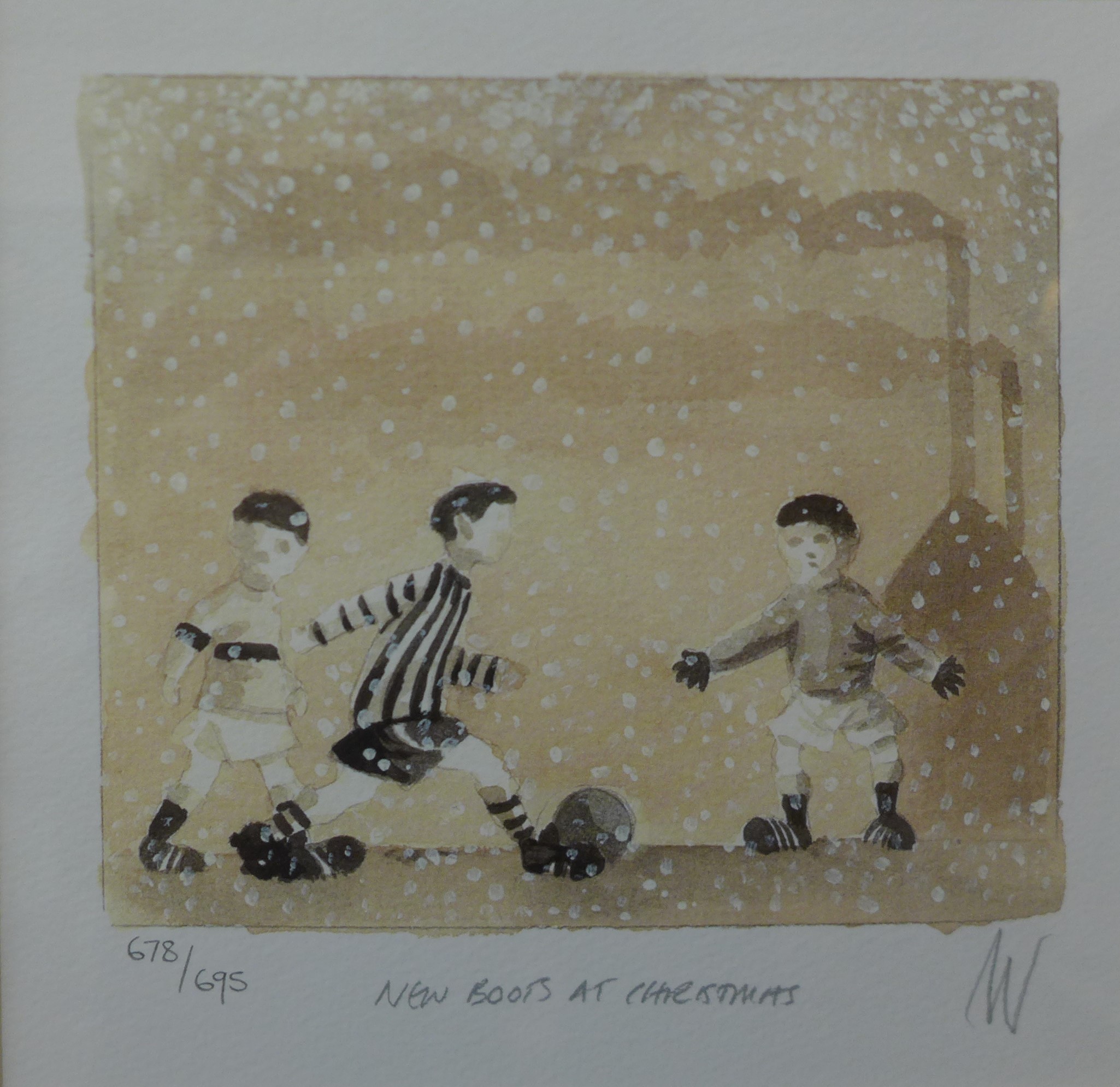 A pair of signed Mackenzie Thorpe limited edition prints, New Boots At Christmas and He's Coming