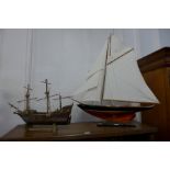 A model yacht and a galleon