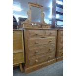 A pine chest of drawers