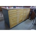 A pitch pine plan chest, 81cms h, 150cms w, 79cms d