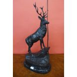 A French style bronze figure of a stag, on black marble plinth