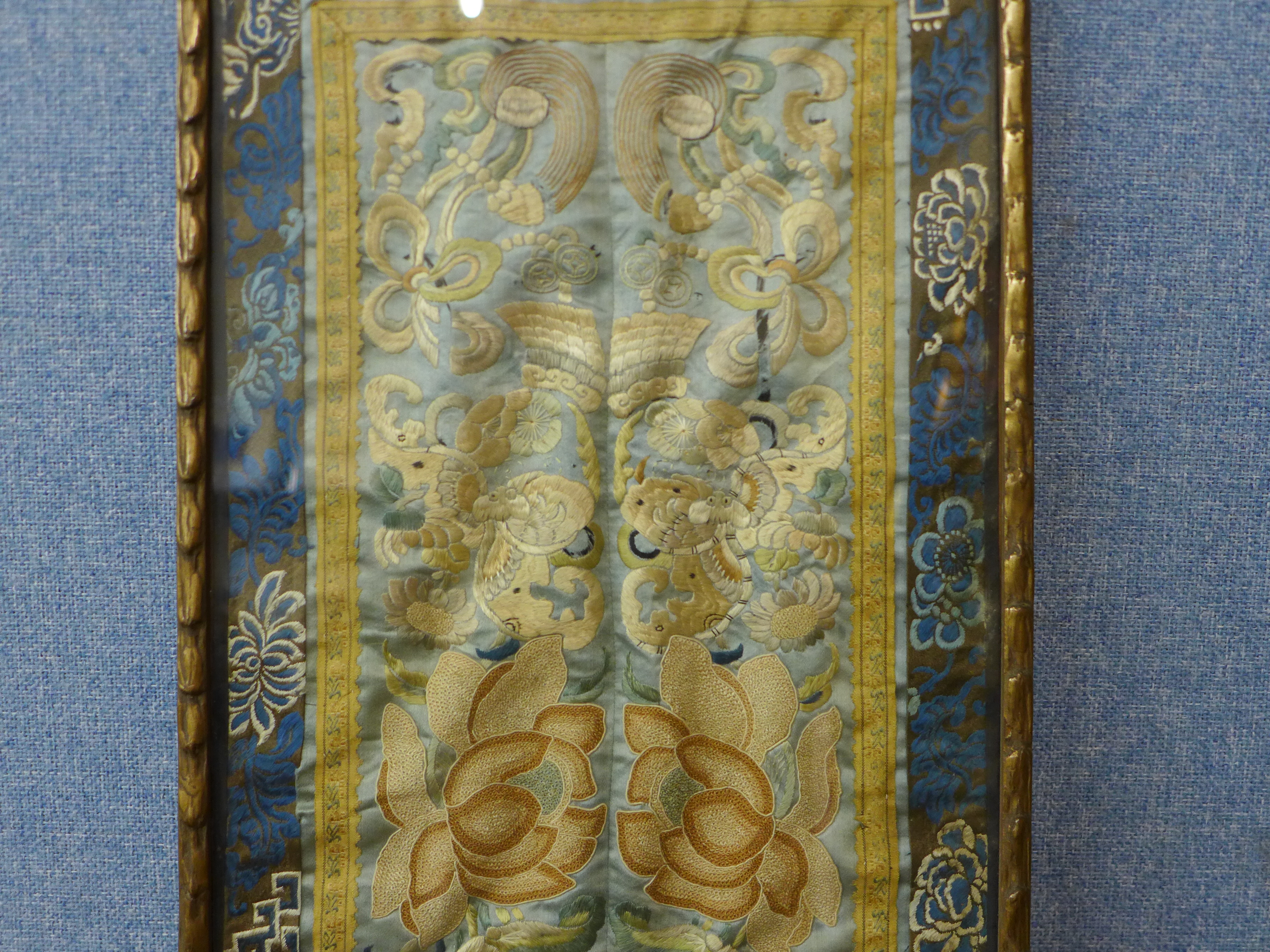 A Chinese silk embroidery, framed, 53 x 29cms - Image 3 of 4