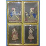 Indian School, set of four portraits, gouache on silk, 44 x 30cms, framed