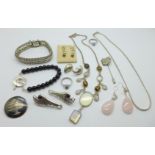 A collection of silver and plated jewellery