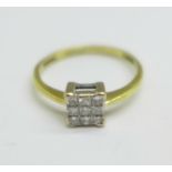 An 18ct gold, nine stone diamond ring, 2.3g, M, marked 18KT