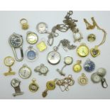 A collection of pendant and ring watches, etc.