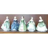Five Royal Doulton figures, Elegance, Gemma, Soiree, Fragrance and Fair Lady