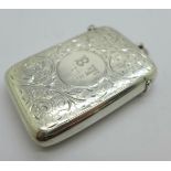 A silver vesta case, with inscription dated 1905, 28g