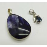 A small 18ct white gold and diamond pendant and a silver mounted Blue John pendant