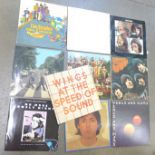 Six The Beatles LP records including The White Album, no. 0356933, with photographs, no poster,