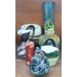 A collection of Maltese glass, paperweights, vases and other glass
