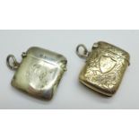 Two silver vesta cases, Birmingham 1902 and 1907, one dented