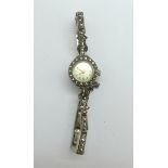 A lady's hallmarked silver and marcasite cocktail wristwatch