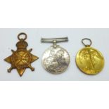 A trio of WWI medals to 9487 Gnr. G.S. Saunders, R.A.