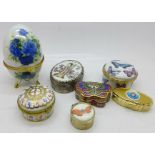 Seven trinket boxes including one cloisonne