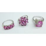 Three silver gem set rings